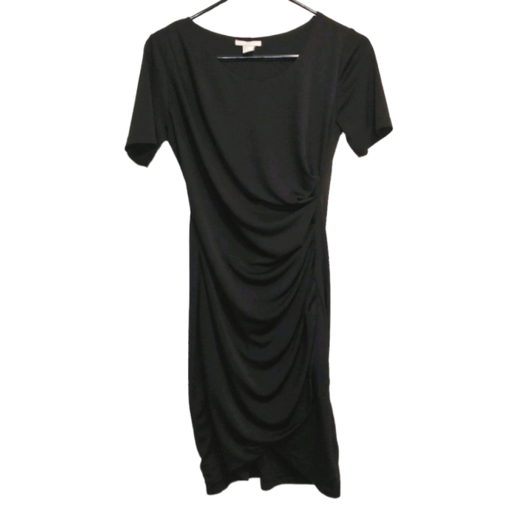 H&M Women's Short Sleeve Sexy Ruched Asymmetrical Black Dress Size Small